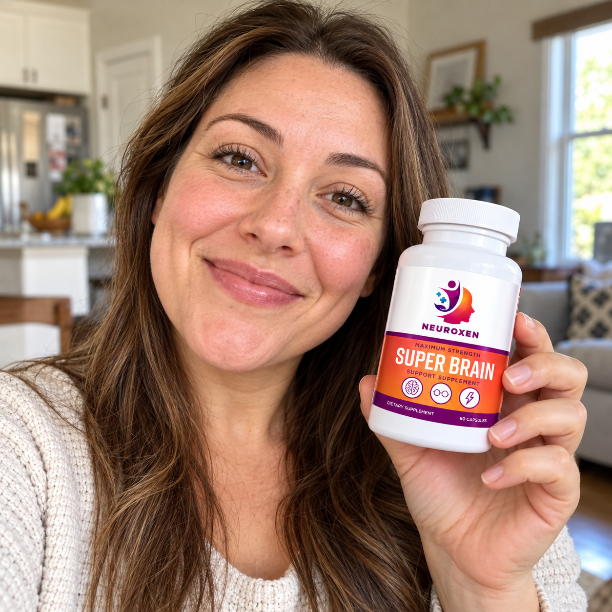 Woman with NeuroXen in the kitchen