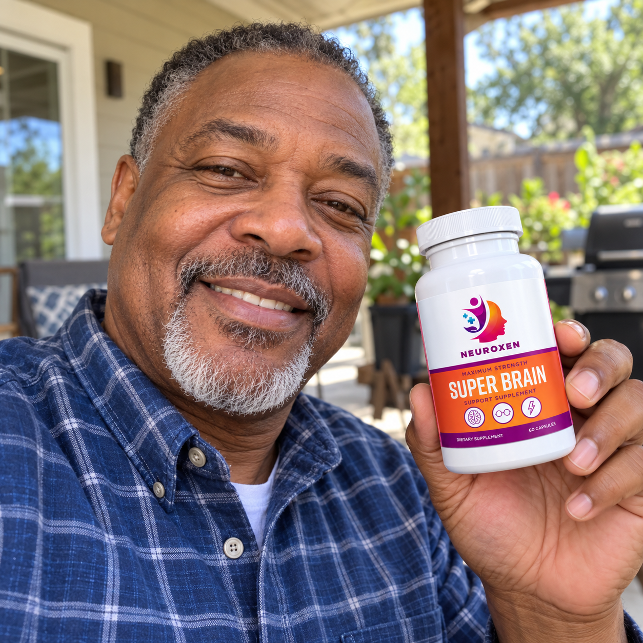 Man with NeuroXen on the patio