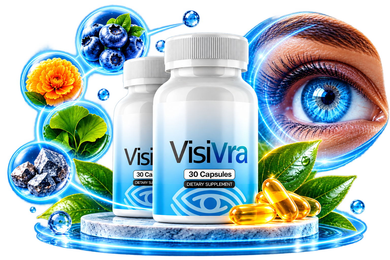 VisiVra vision support supplement bottles