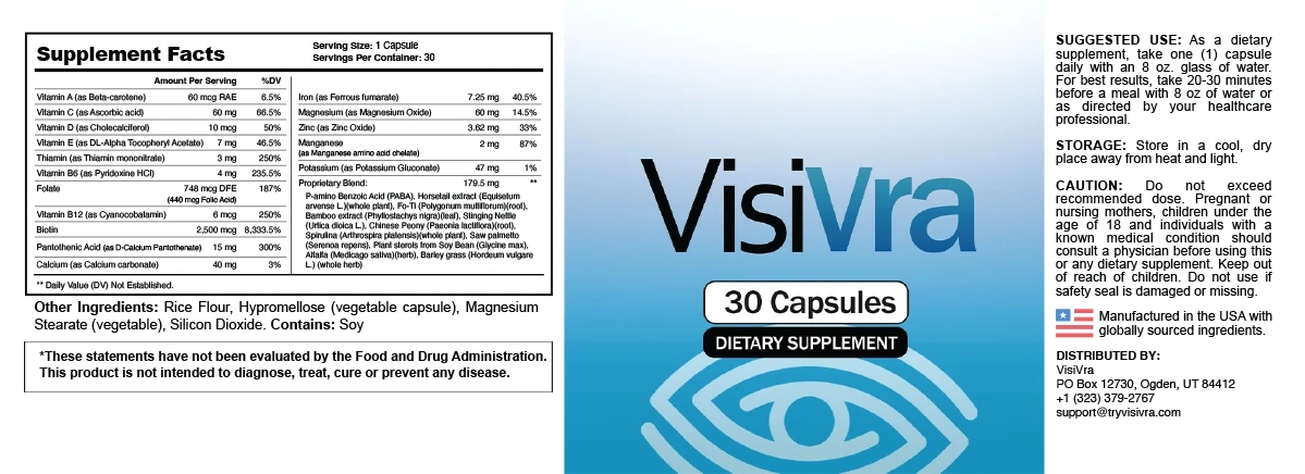 VisiVra Supplement Facts label